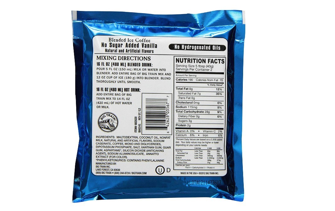 Big Train Blended Ice Coffee No Sugar Added Vanilla   Pack  80 grams